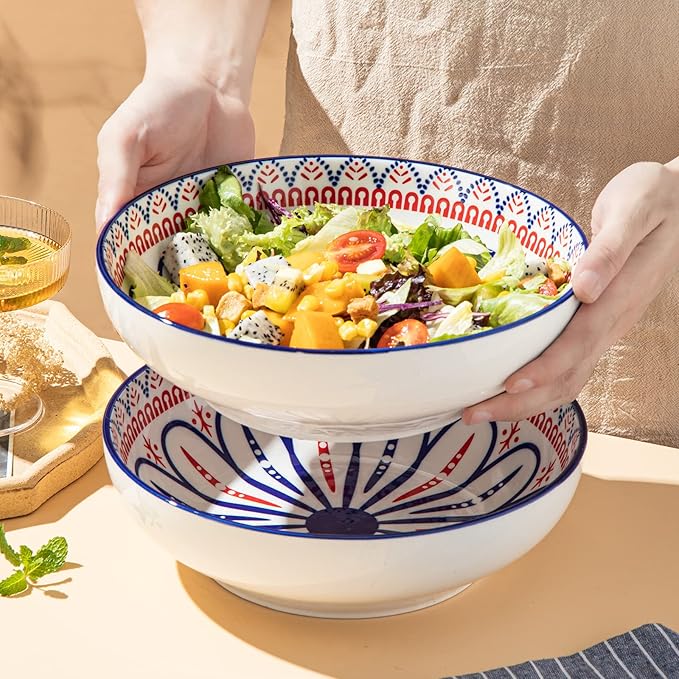 Yundu 82 OZ Ceramic Bowls Set of 2, Serving Bowls for Entertaining, Large Bowls, Soup, Pasta, Salad, Fruit, Ramen, Pho Bowl Sets for Kitchen, Dishwasher and Microwave Safe