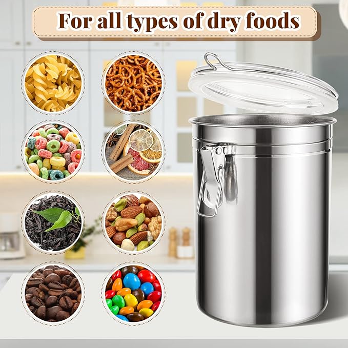Lallisa 9 Pcs Stainless Steel Canisters 62 oz Stainless Steel Containers with Lids Food Storage Container with Airtight Clamp Lid Coffee Containers for Tea Sugar Coffee Flour Kitchen Counters