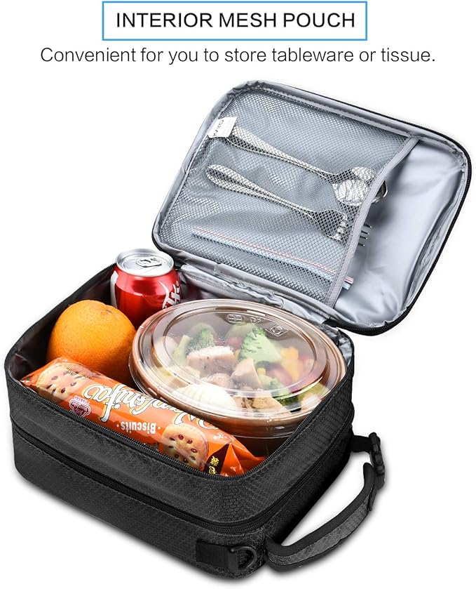 Tirrinia Expandable Insulated Lunch Bag for Men Women – Leakproof Reusable Cooler LunchBox for Kids & Adults with Shoulder Strap, Perfect for Work, School, Office, Travel,Black