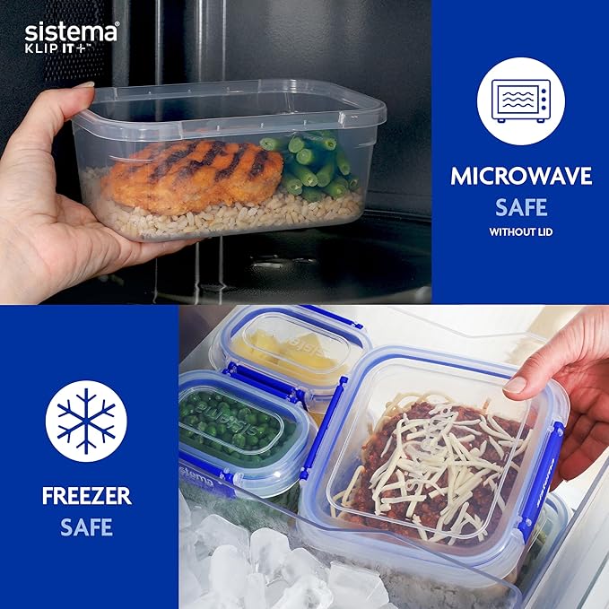 Sistema KLIP IT PLUS Leakproof Food Storage Containers | 1 L | Airtight & Stackable Meal Prep Containers with Lids | School Lunch Boxes | BPA-Free | 4 Count