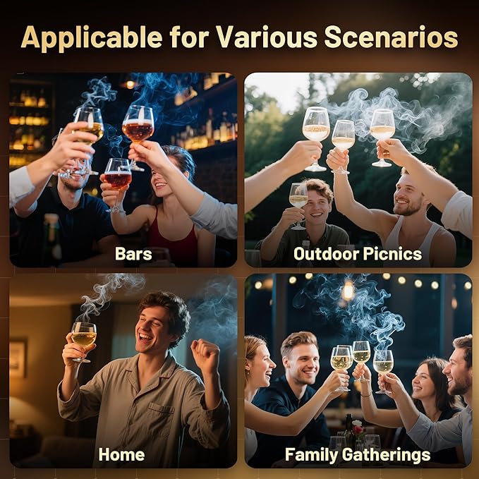 Electric Whiskey Smoker Kit with 6 LED Lights & Rechargeable Built-in Lighter, No Butane Needed, 6 Flavored Wood Chips for Old Fashioned Cocktail Smoker - for Father's Day Gifts for Men, Dad, Husband