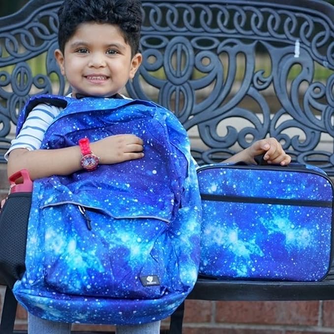 Fenrici Galaxy Lunch Box for Boys, Kids, Boy's Lunch Box for School, Insulated Lunch Bag for Preschool, K-6, Soft Sided Compartments, Spacious, BPA Free, Food Safe,10.8in x 8.5in x 2.8in, Blue
