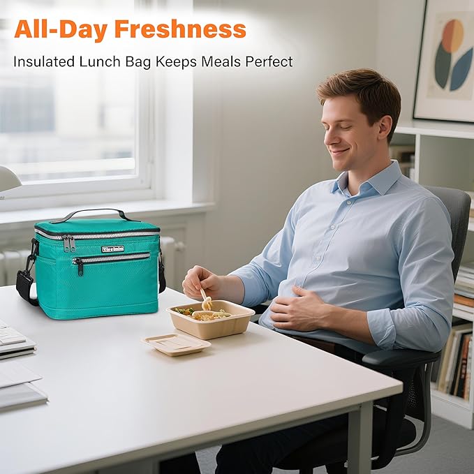 Tirrinia Insulated Lunch Box for Men/Women, Leakproof Lunch Bag for School Work, Large Lunch Tote Kids Boys Girls Back to School, Soft Reusable Cooler Office Picnic Beach Camping with Shoulder Strap