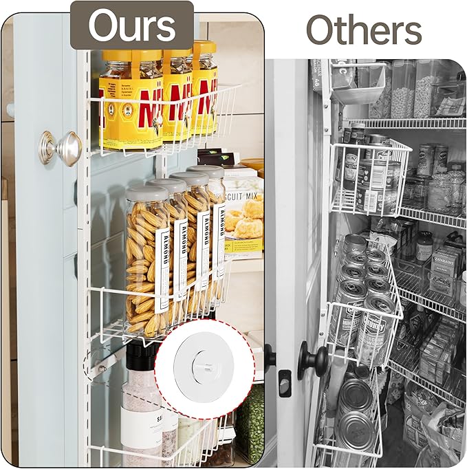 Delamu Pantry Door Organizer, Adjustable Metal Over the Door Pantry Organizer Rack, 6-Tier Over the Door Spice Rack, Kitchen Pantry Door Organizers and Storage, D5 W12 H52.1 inch, White, Small