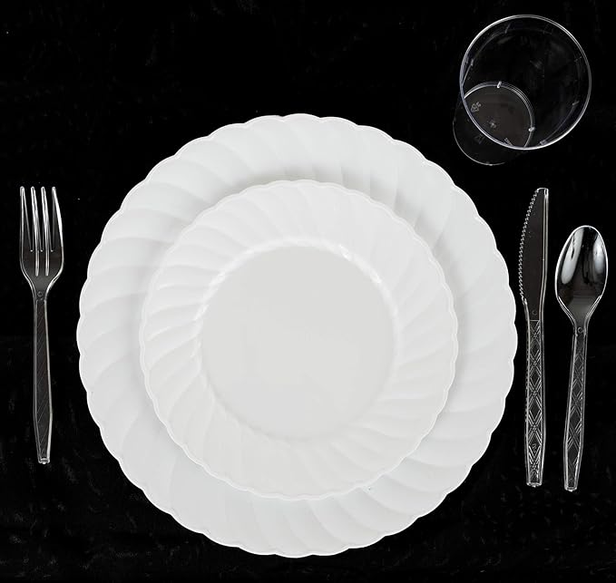Party Bargains Clear Plastic Cutlery 720 pcs: 360 Forks, 240 Spoons, 120 Knives. Argyle Design, Heavy Duty & Solid Disposable Silverware Utensils Combo Pack Set for Weddings, Buffets, Luncheons