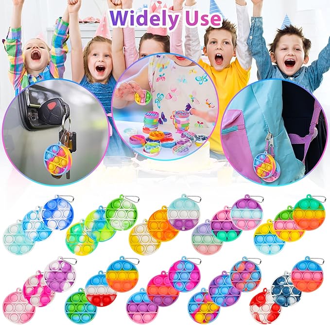 Pop Fidget Toys Bulk Its Party Favors for Kids 4-8 8-12 30 PCS Mini Pop Keychain It Sensory Fidget Toy Pack Fidgets for Classroom Prizes Students Kids Carnival Birthday Goodie Bag Stuffers Fillers