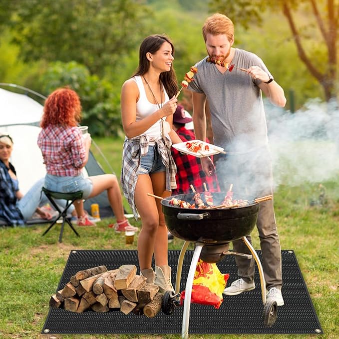 Large 48 x 40 inches Under Grill Mats for Outdoor Grill, Double-Sided Fireproof Grill Pad Mat, Fireproof, Waterproof and Oil Proof Quality BBQ Mat for Deck Patio Lawn