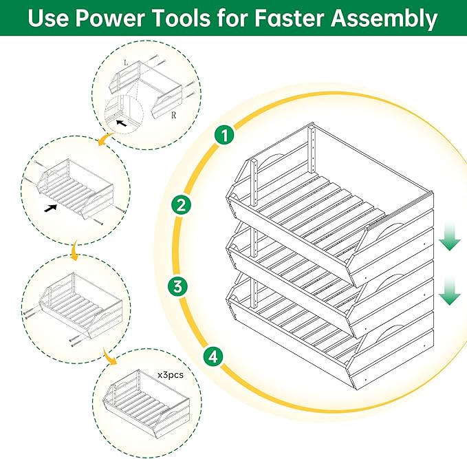 HABAU Wood Potato Onion Storage Bins - Wooden Stackable Produce Basket - Fruit Vegetable Storage for Kitchen Pantry Organization, Set 3 Pieces