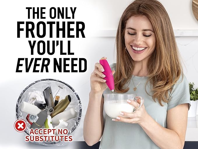 Zulay Kitchen Powerful Milk Frother Wand - Ultra Fast Handheld Drink Mixer - Electric Whisk Foam Maker for Coffee, Lattes, Cappuccino, Frappe, Matcha & Coffee Creamer - Hot Pink Gold
