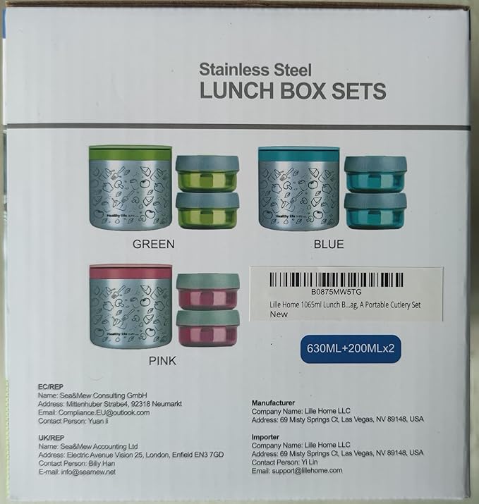 Lille Home Portable Insulated Lunch Box Set with Stainless Steel Cutlery, vacuum lunch box, to Keep Food Warm or Cool, Two Containers for Fruits and Sauces, Durable and Leak-Proof(Pink)