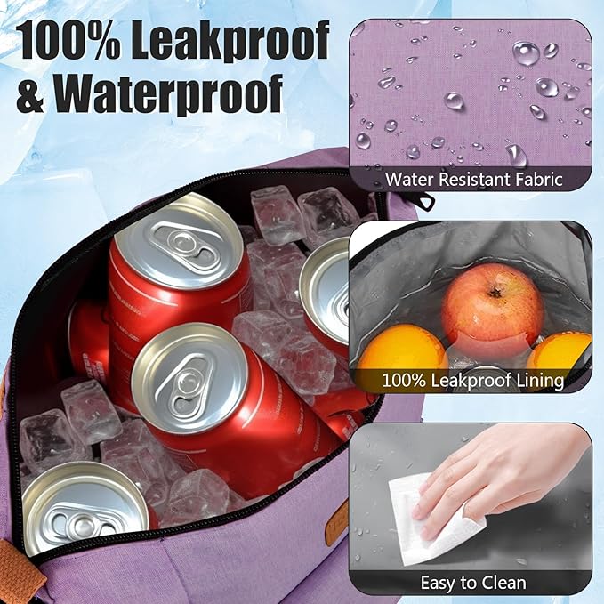 Joymee Lunch Bag Women Insulated Lunch Box Reusable Leakproof Large Spacious Cooler Tote for Women Men Adult with Bottle Holder and Side Pockets for Work Office Travel Picnic -08 Purple
