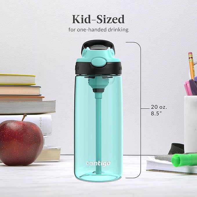 Contigo Aubrey Kids Dinos & Sharks Cleanable Water Bottle with Silicone Straw Spill-Proof Lid Dishwasher Safe 14oz 2-Pack (Pack of 4)