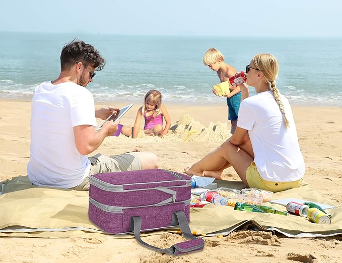 MIER Insulated Double Casserole Carrier Thermal Lunch Tote for Potluck Parties, Picnic, Beach, Fits 9 x 13 Inches Casserole Dish, Expandable by Mid Zipper, Purple