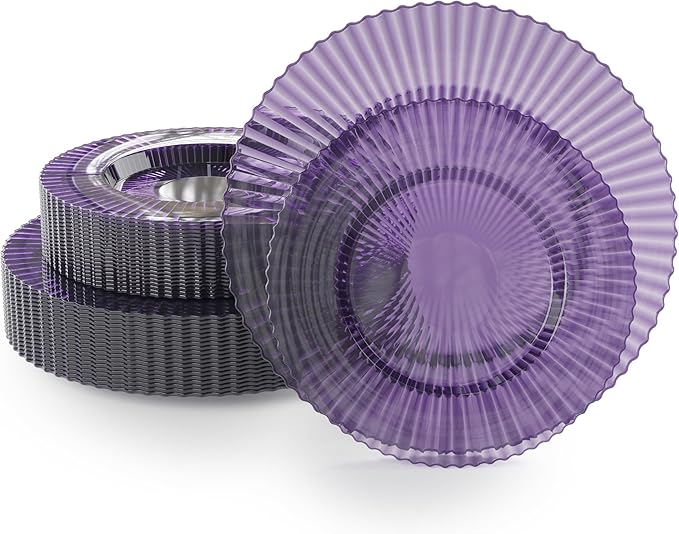 Exquisite 80 Piece Plastic Disposable Plates Set For 40 Guests I 20 X 9 Inch & 40 X 11 Inch Disposable Plastic Plates | Color: Purple | Great for Weddings Parties And Formal Occasions