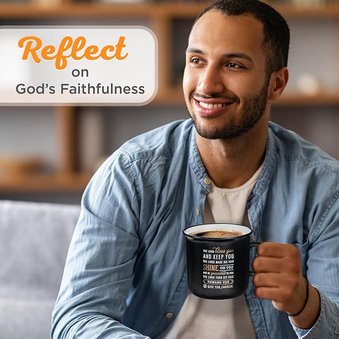 Christian Art Gifts Black Camp Style Ceramic Coffee Mug – 13 oz. Lead-free Inspirational Scripture Coffee & Tea Mug for Men & Women with Bible Verse: The Lord Bless You and Keep You – Num. 6:24-26