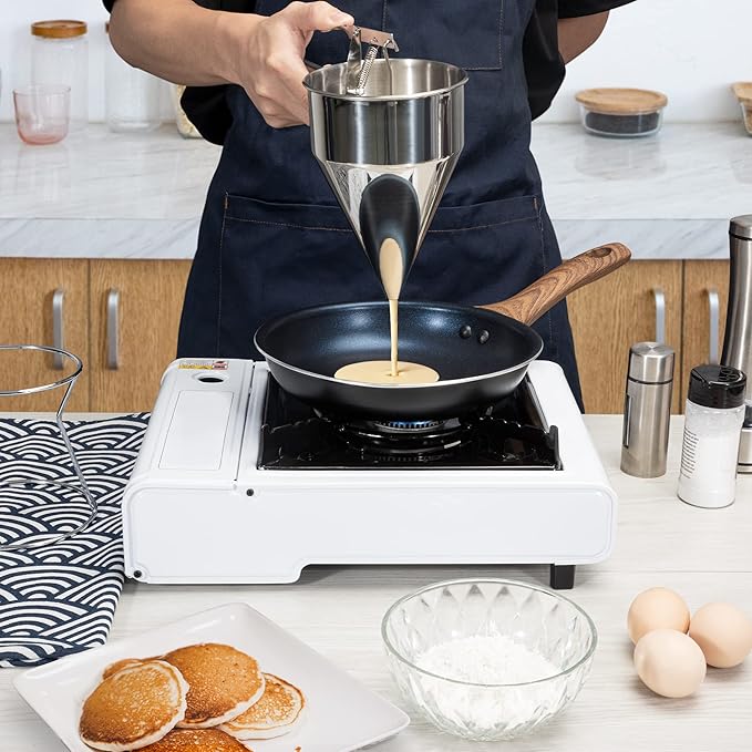 MyLifeUNIT Pancake Batter Dispenser, Stainless Steel Funnel Cake Dispenser with Stand
