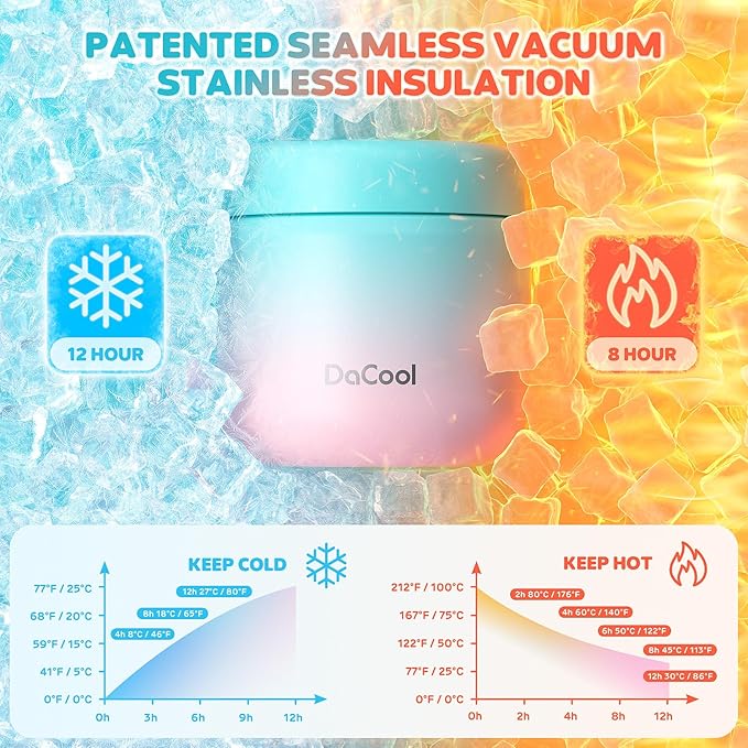 DaCool Kids Thermo for Hot Food Vacuum Stainless Steel Insulated Food Jar 13.5 OZ Kids Lunch Food Thermo Insulated Lunch Container Bento for School Office Picnic Travel Outdoors,Leakproof,BPA Free