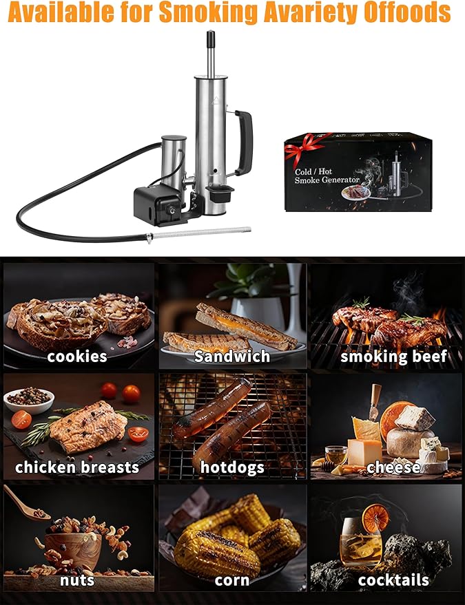 2025 Advanced Cold Smoke Generator, Tube for Pellet Smoker Upgrade, Smoker Attachment for Gas Grilling, Portable Cordless Electric, Hot or Cold Smoking: Fits Weber, Traeger, Pit Boss, East Oak ect...