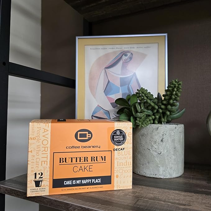 Butter Rum Cake Decaf Coffee Pods by Coffee Beanery | 12ct Medium Roast Arbica Coffee