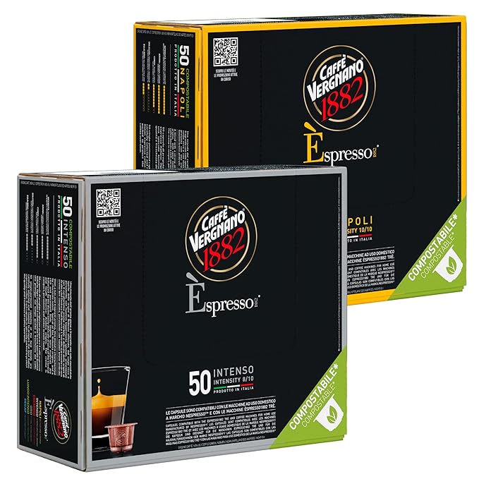 Caffe' Vergnano Medium Roast Espresso Bundle - Original Line Machine Compatible Arabica Robusta Italian Coffee For Nespresso Coffee Machines, Intenso & Napoli - 50 of Each Flavor (100 Capsules)