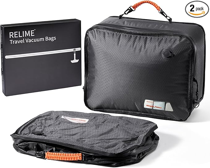 Apex Series Vacuum Bags for Travel Luggage, 180° Open, Reusable Compression Bags for Carry On Suitcases and Backpack, Vacuum Seal Packing Cube for Cloth (2Medium No Pump)