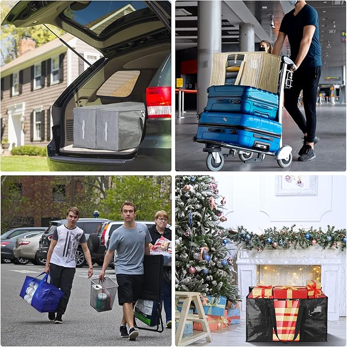 BALEINE 6-Pack Oversized Moving Bags with Reinforced Handles, Heavy-Duty Storage Tote Moving Supplies for Packaging, Camping (Color Stripe, 6-Pack)