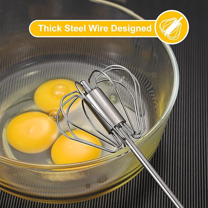 Egg Beater, Hand Easy Whisk Stainless Steel Hand Push Egg Beater Manual Mixer Blender for Home Kitchen Tool Whisking, Beating & Stirring (10 Inch)