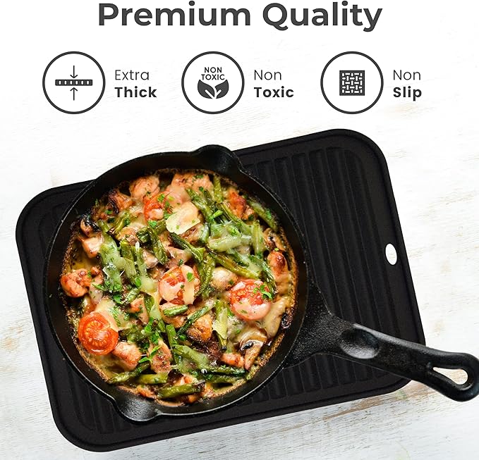 Silicone Trivets for Hot Dishes, Pots, Pans (2 Pack) - Heat-Resistant Pot Holders for Kitchen Countertop Mats - Silicone Trivet Mat (9 x 12 Inch) - Multipurpose Counter Pads (Black)