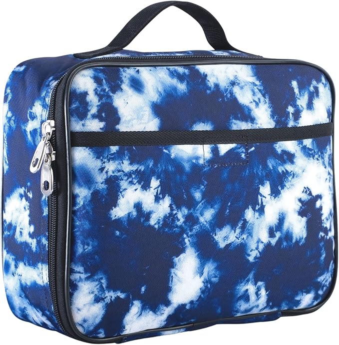 Fenrici Tie Dye Lunch Box for Boys, Girls, Kids Insulated Lunch Bag for School, Soft Sided Compartments, Spacious, BPA Free, Food Safe,10.8in x 8.5in x 2.8in, Tie Dye, Blue