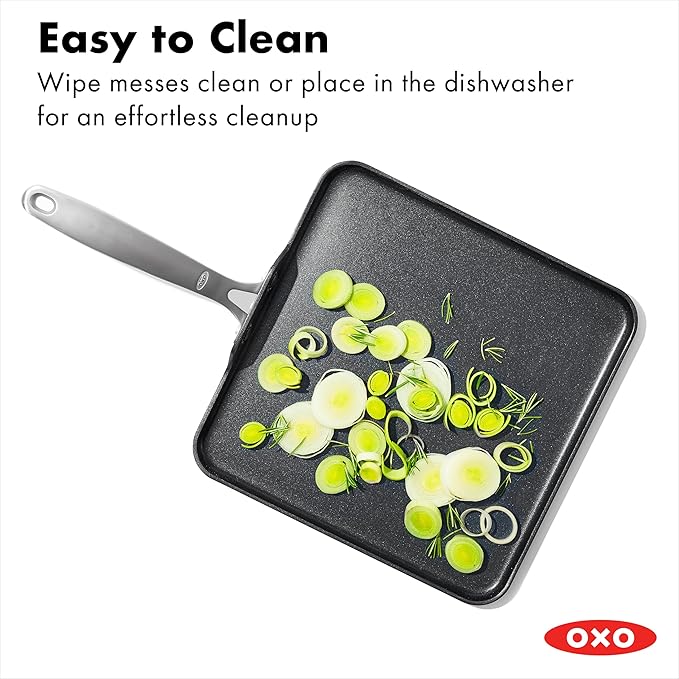 OXO Enhanced 11" Griddle Pan, PFAS-Free Ceramic Nonstick, Durable Hard Anodized Cookware, Scratch Resistant, Stainless Steel Handle, Good Grips, Dishwasher Safe, Oven safe, Black