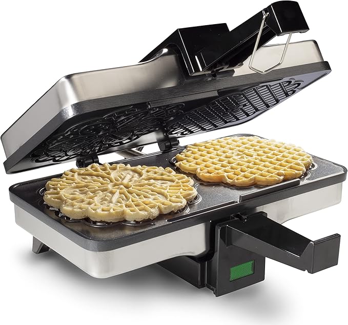 Pizzelle Maker- Nonstick Electric Holiday Baker Press Makes Two 5-Inch Cookies at Once- Christmas Baking Supplies for Party- Italian Dessert Treat Making with Recipe Guide- Cookie Swap Gift for Her