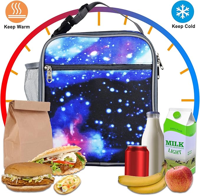 Insulated Lunch Bag, Leakproof Portable Lunch Box for Women Men Boys Girls, Large Capacity Cooler Bag with Handle and Bottle Pocket for Office School Camping Hiking Outdoor Beach Picnic (Stars)