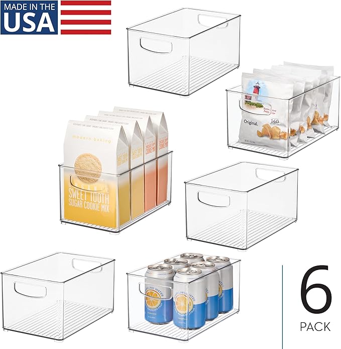 iDesign Stackable Clear Plastic Bin - Kitchen Organizers and Storage for Fridge and Pantry, 6-Pack