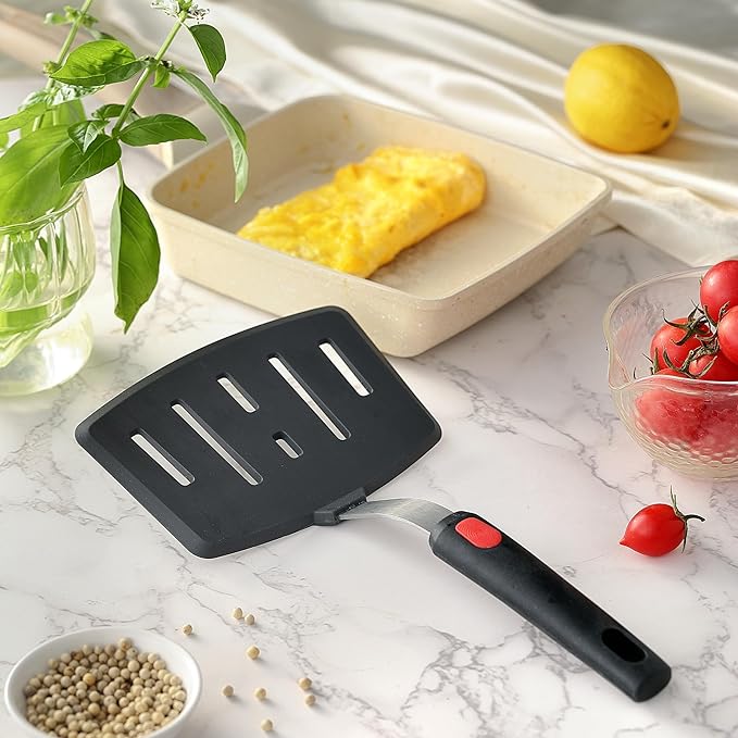 Silicone Wide Spatula, Slotted Turner for Cooking or Baking, Large Pancake Spatula for Egg, Fish, Steak, Flipping and Wok Use, Dishwasher Safe