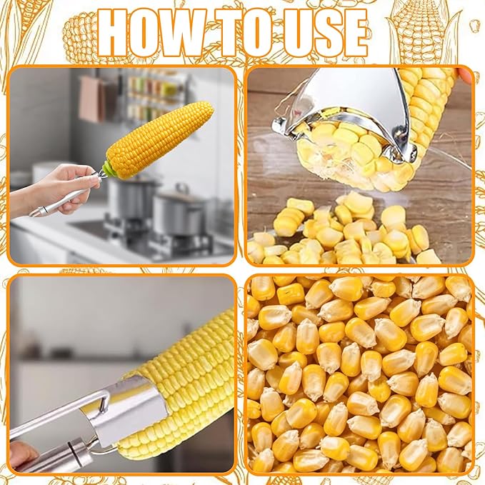 3Pcs Corn Peeler Set, Stainless Steel Corn Peeler, Stripper Tool And Corn Holder, Corn Stripping Tool For Corn On The Cob, Easy Cob Cutter And Remover