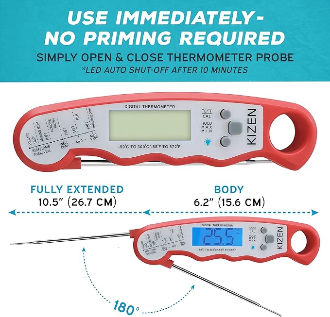 KIZEN Instant Read Meat Thermometer Digital - Food Thermometer for Cooking, Grill, Oven, BBQ - Probe Thermometer for Kitchen