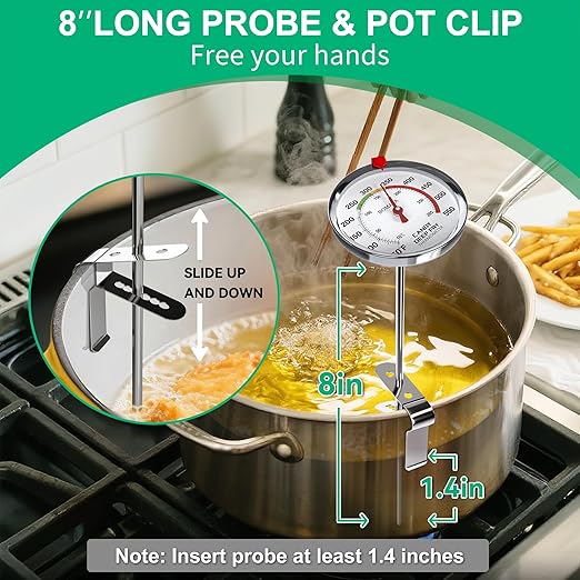 BOMATA 2-Pack Waterproof IP67 Candy Thermometers with Pot Clip, Deep Fry Oil Thermometer with Upgraded 2.5in Large Display for Cooking, Food, Turkey, BBQ, Grill... Mth400