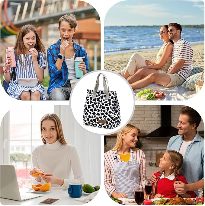 TELLUMO Lunch bag, Insulated Lunch Bag for Women Men Large Lunch Box Container Reusable Leakproof Tote for Office, Work, School, Beach or Travel (Cow-print)