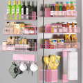 Magnetic Spice Rack for Refrigerator, 10 Pack 100% Metal Strong Magnet Shelf, Space Saving Spice Organizer W/ Hooks, Movable Magnetic Fridge Shelf, Kitchen Home Laundry Room Storage Organization, Pink