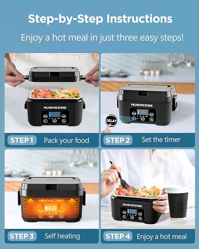 Cordless Electric Lunch Box – Rechargeable Self-Heating Food Warmer with 1100ML SS Container, Battery-Powered Heated Lunch Box, Perfect for Travel, Office Meals for Adults, Men & Women