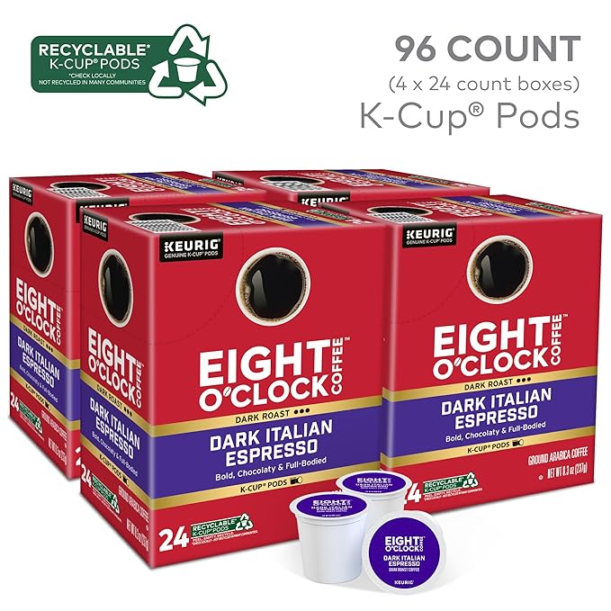 Eight O'Clock Coffee Dark Italian Roast Single-Serve Keurig K-Cup Pods, Medium Roast Coffee Pods, 96 Count