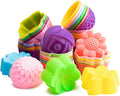 R HORSE 42Pcs Mini Size Silicone Molds, 2 x 0.8 inch Cupcake Multi Flower Shapes Baking Cups Non-Stick Donut Wrapper Mold Muffin Liners Washable for Pan Oven Microwave Dishwasher