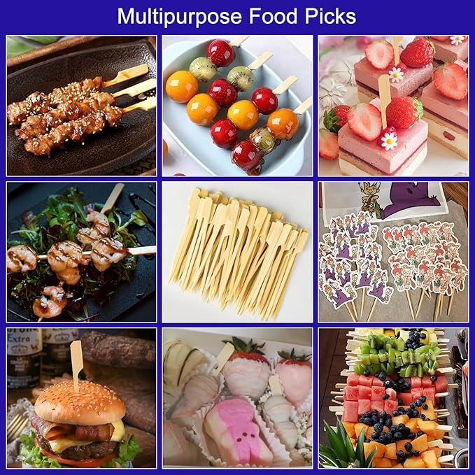 4.7 Inches Bamboo Skewers 1000 Pieces Food Appetizer Wide Flat Paddle Wooden Skewers Mini Skewers Sticks for Fruit, Barbecue Snacks, Appetizers, Sausage