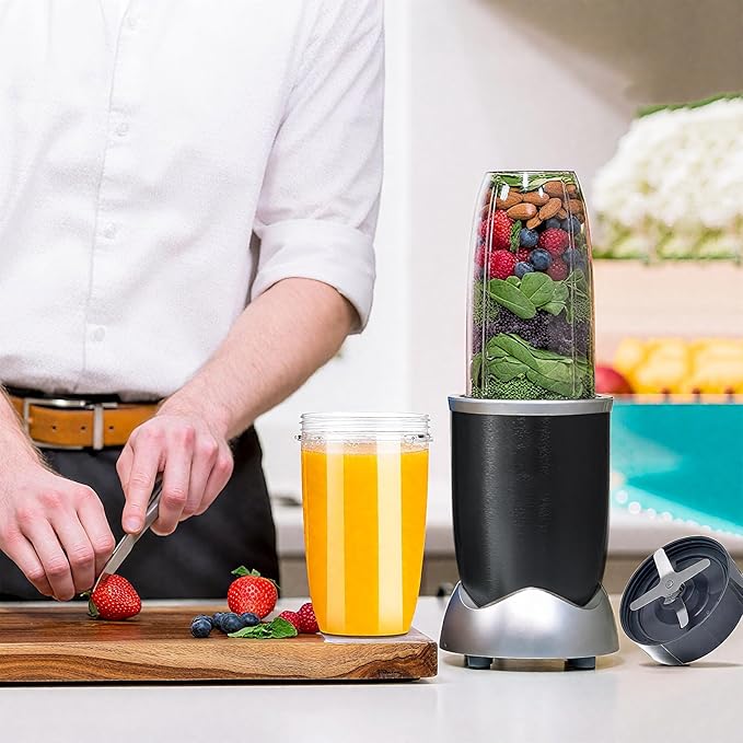 Upgrade Blender Cups and Blades Fit for Nutribullet 600w/900w, Replacement Parts 32oz Cups and Extractor Blades with 4 Rubber Gaskets, Blender Accessories (8 Pcs)