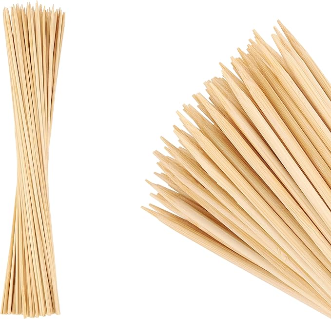 MalloMe XL Bamboo Skewers 12 Inch 100 pcs - 4mm Thick Bamboo Sticks - Heavy Duty Wooden Shish Kabob Skewers for Grilling - for Kebab BBQ Grill Hot Dog, Candy Apple Smores Sticks Wood Skewer Appetizers