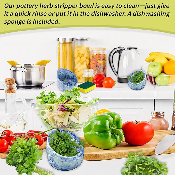 Pottery Herb Stripper,Herb Stripper，Herb Stripper Bowl Ceramic,Kitchen Herb Stripping Tool Efficient Leaf Removal Tool for Kale,Chard,Cilantro，Thyme, Basil, Parsley, Rosemary