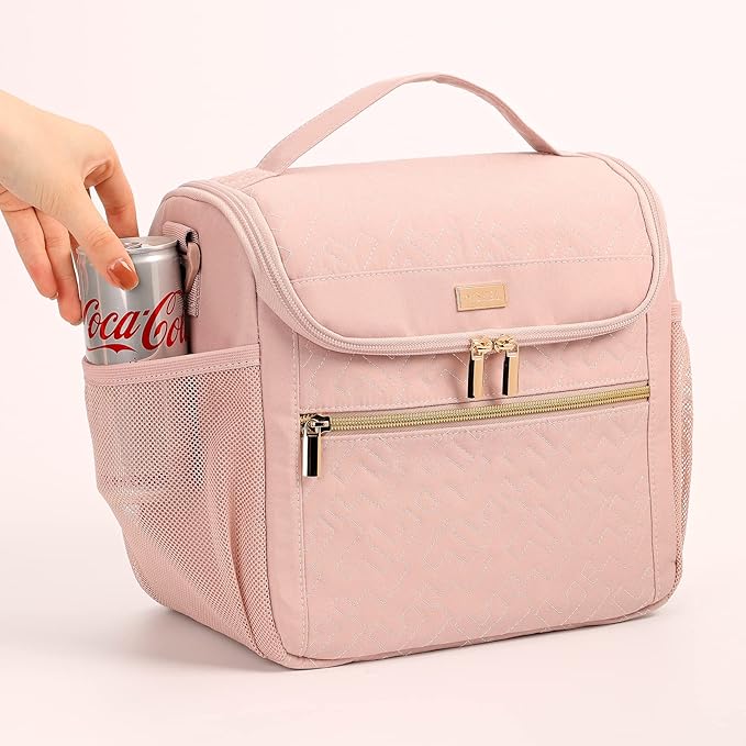 NISHEL Lunch Bag for Women, Portable Insulated Meal Box with Shoulder Strap, Resuable Leakproof Cooler Case for Work, Pink
