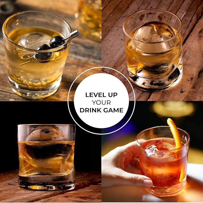 Crystal Clear Ice Sphere Ball Maker with Storage Bag - 4 Large Clear Ice Sphere Balls for Cocktails, Drinks & Whiskey - BPA-Free Silicone Sphere Ice Sphere Balls Mold