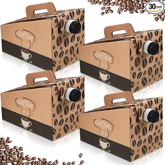 Dandat 30 Pack Disposable Coffee Dispenser Box 96 oz - Thick Hardboard Insulated Coffee to Go Container with Handle & Lids, Hot Cold Bulk Beverage Dispenser for Parties, Catering, Take Out