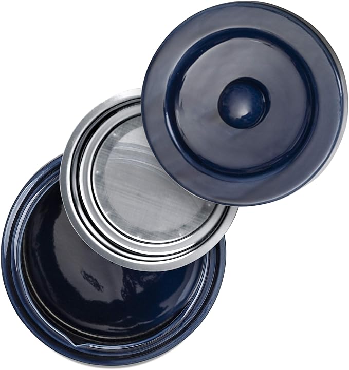 Bacon Grease Saver with Strainer - Ceramic Grease Container 1L Storage Canister | Holds Bacon Fat Drippings | Oil Keeper for Kitchen Counter Storage